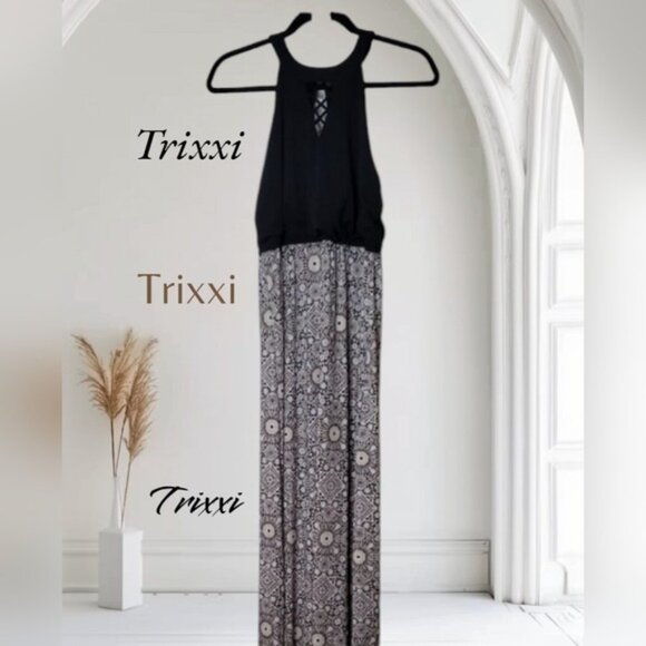 Trixxi Clothing Co. Black & Cream Halter Dress Maxi - Picture 1 of 7